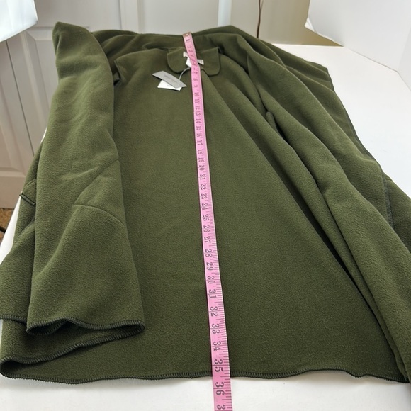 Le Moda Open Front Fleece Vest Cardigan Long Line Olive Green Pockets Lagenlook - Picture 5 of 9